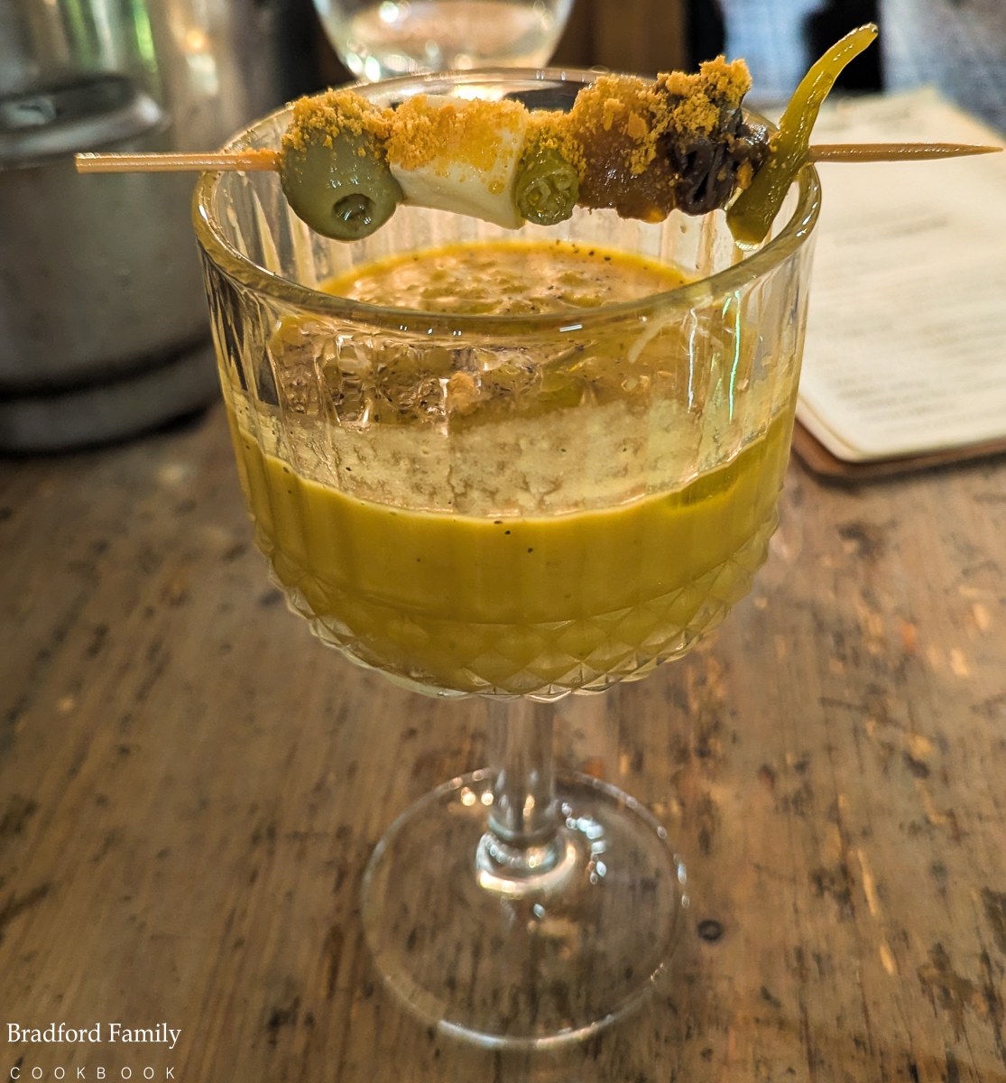 A glass of mango gazpacho